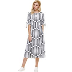 Halftone-tech-hexagons-seamless-pattern Bow Sleeve Chiffon Midi Dress by uniart180623