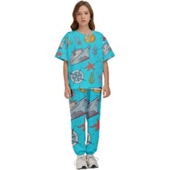 Colored-sketched-sea-elements-pattern-background-sea-life-animals-illustration Kids  Tee And Pants Sports Set by uniart180623