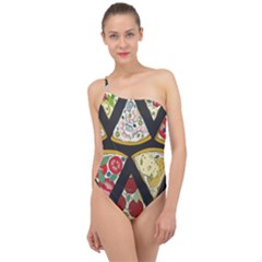 Vector-seamless-pattern-with-italian-pizza-top-view Classic One Shoulder Swimsuit