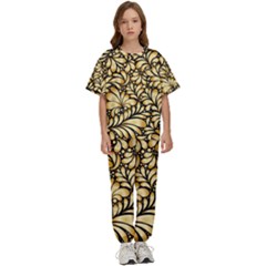 Damask-teardrop-gold-ornament-seamless-pattern Kids  Tee And Pants Sports Set by uniart180623