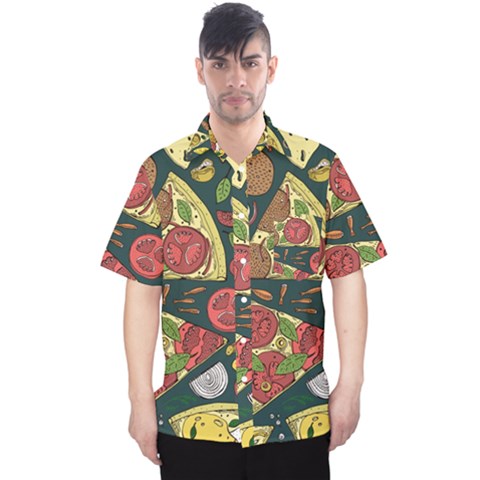 Vector-seamless-pizza-slice-pattern-hand-drawn-pizza-illustration-great-pizzeria-menu-background Men s Hawaii Shirt by uniart180623