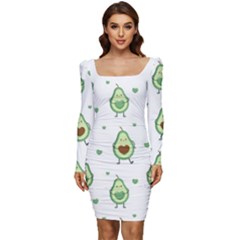 Cute-seamless-pattern-with-avocado-lovers Women Long Sleeve Ruched Stretch Jersey Dress by uniart180623