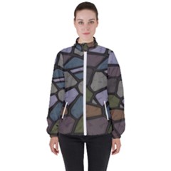 Cartoon-colored-stone-seamless-background-texture-pattern - Women s High Neck Windbreaker by uniart180623