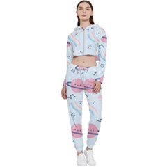 Cute-planet-space-seamless-pattern-background Cropped Zip Up Lounge Set by uniart180623