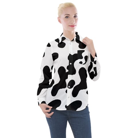 Cow Pattern Women s Long Sleeve Pocket Shirt by uniart180623