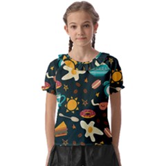 Seamless-pattern-with-breakfast-symbols-morning-coffee Kids  Frill Chiffon Blouse by uniart180623