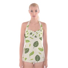 Leaf-spring-seamless-pattern-fresh-green-color-nature Boyleg Halter Swimsuit 