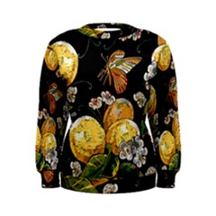 Embroidery-blossoming-lemons-butterfly-seamless-pattern Women s Sweatshirt by uniart180623