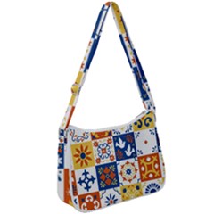 Mexican-talavera-pattern-ceramic-tiles-with-flower-leaves-bird-ornaments-traditional-majolica-style- Zip Up Shoulder Bag by uniart180623