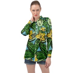 Seamless-pattern-with-cucumber-slice-flower-colorful-hand-drawn-background-with-vegetables-wallpaper Long Sleeve Satin Shirt