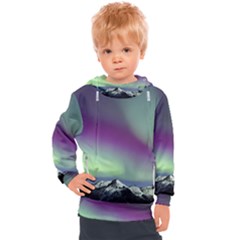 Aurora Stars Sky Mountains Snow Aurora Borealis Kids  Hooded Pullover by uniart180623