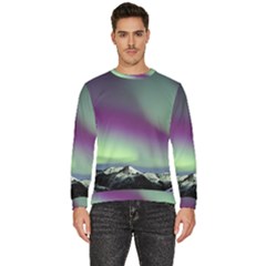 Aurora Stars Sky Mountains Snow Aurora Borealis Men s Fleece Sweatshirt by uniart180623