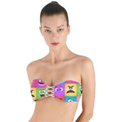 Monsters-emotions-scary-faces-masks-with-mouth-eyes-aliens-monsters-emoticon-set Twist Bandeau Bikini Top by uniart180623