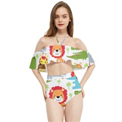 Seamless-pattern-vector-with-animals-cartoon Halter Flowy Bikini Set  by uniart180623