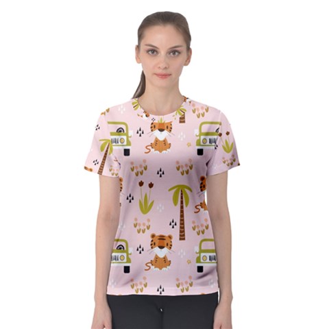 Cute-tiger-car-safari-seamless-pattern Women s Sport Mesh Tee by uniart180623