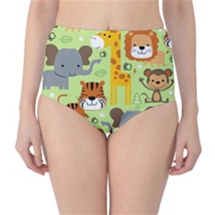 Seamless-pattern-vector-with-animals-wildlife-cartoon Classic High-waist Bikini Bottoms by uniart180623