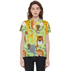 Seamless-pattern-vector-with-animals-wildlife-cartoon Short Sleeve Pocket Shirt by uniart180623