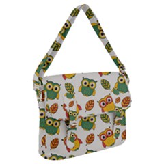Background-with-owls-leaves-pattern Buckle Messenger Bag