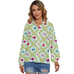 Birds-pattern-background Women s Long Sleeve Button Up Shirt