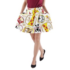 Vector-seamless-pattern-nice-animals-cartoon A-line Pocket Skirt