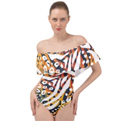 Abstract-geometric-seamless-pattern-with-animal-print Off Shoulder Velour Bodysuit 