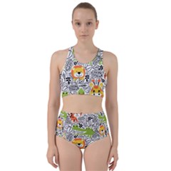 Seamless-pattern-with-wildlife-cartoon Racer Back Bikini Set by uniart180623