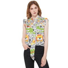 Seamless-pattern-with-wildlife-cartoon Frill Detail Shirt by uniart180623