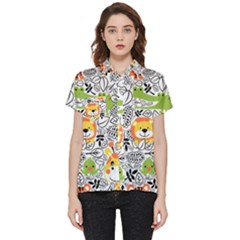 Seamless-pattern-with-wildlife-cartoon Short Sleeve Pocket Shirt by uniart180623