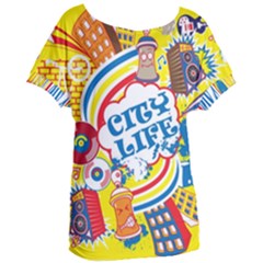 Colorful-city-life-horizontal-seamless-pattern-urban-city Women s Oversized Tee by uniart180623