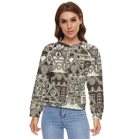 Four-hand-drawn-city-patterns Women s Long Sleeve Raglan Tee by uniart180623