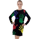 Handprints-hand-print-colourful Long Sleeve Hoodie Dress