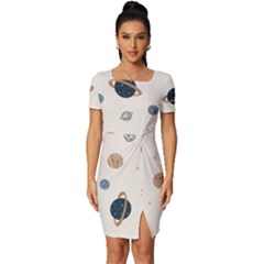 Space Planets Art Pattern Design Wallpaper Fitted Knot Split End Bodycon Dress by uniart180623