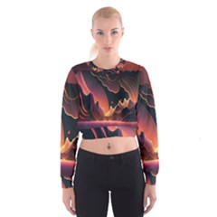 Fire Flame Burn Hot Heat Light Burning Orange Cropped Sweatshirt by uniart180623