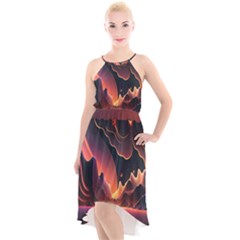 Fire Flame Burn Hot Heat Light Burning Orange High-low Halter Chiffon Dress  by uniart180623