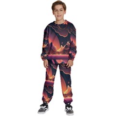 Fire Flame Burn Hot Heat Light Burning Orange Kids  Sweatshirt Set by uniart180623