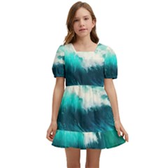 Waves Ocean Sea Tsunami Nautical Painting Kids  Short Sleeve Dolly Dress by uniart180623