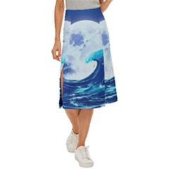 Waves Ocean Sea Tsunami Nautical Blue Midi Panel Skirt by uniart180623