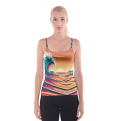 Waves Ocean Sea Tsunami Nautical Art Nature Spaghetti Strap Top by uniart180623