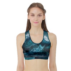 Tsunami Waves Ocean Sea Water Rough Seas Sports Bra With Border by uniart180623