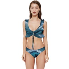 Tsunami Waves Ocean Sea Water Rough Seas Low Cut Ruffle Edge Bikini Set