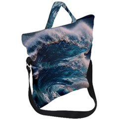 Tsunami Waves Ocean Sea Water Rough Seas Fold Over Handle Tote Bag