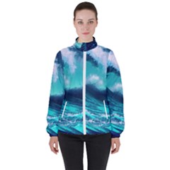 Tsunami Tidal Wave Ocean Waves Sea Nature Water Women s High Neck Windbreaker by uniart180623