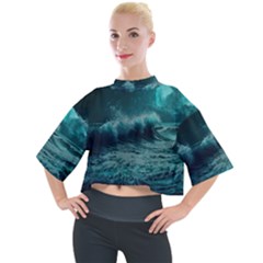 Waves Ocean Sea Tsunami Nautical Blue Sea Art Mock Neck Tee by uniart180623