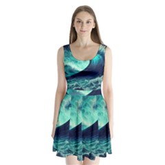 Ai Generated Waves Ocean Sea Tsunami Nautical Fantasy Split Back Mini Dress  by uniart180623