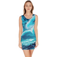 Ai Generated Waves Ocean Sea Tsunami Nautical Sea Bodycon Dress by uniart180623