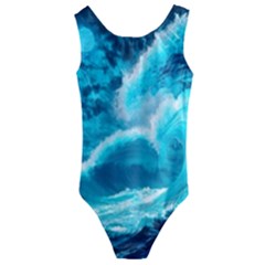 Ai Generated Waves Ocean Sea Tsunami Nautical Sea Kids  Cut-out Back One Piece Swimsuit