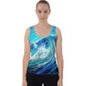 Tsunami Waves Ocean Sea Nautical Nature Water Painting Velvet Tank Top View1