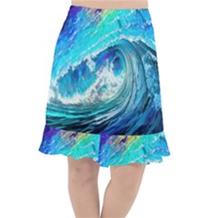 Tsunami Waves Ocean Sea Nautical Nature Water Painting Fishtail Chiffon Skirt by uniart180623