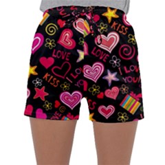 Multicolored Love Hearts Kiss Romantic Pattern Sleepwear Shorts by uniart180623