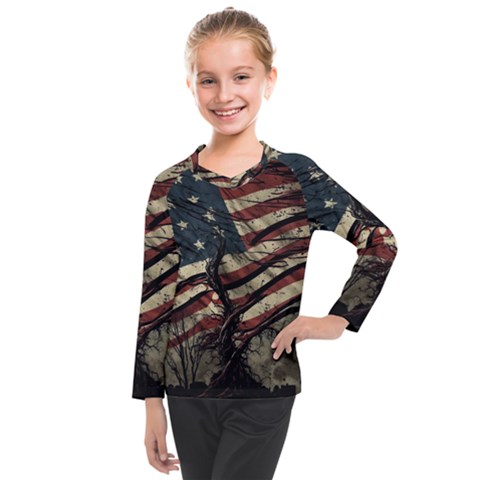 Flag Usa American Flag Kids  Long Mesh Tee by uniart180623